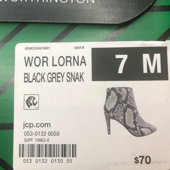 Lorna Black Grey Snakeskin Print Heeled Booties - Picture 4 of 4